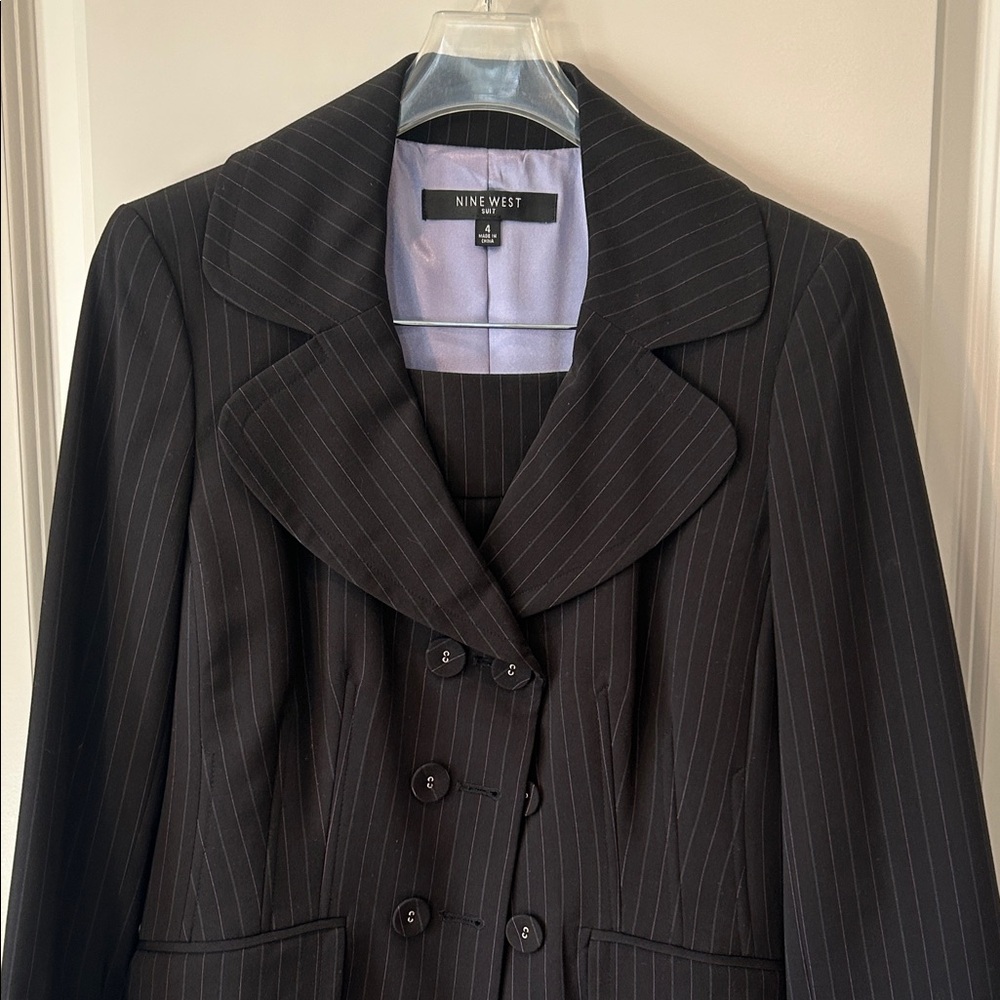 Nine West Women's Black Pinstripe Blazer + Skirt Suit